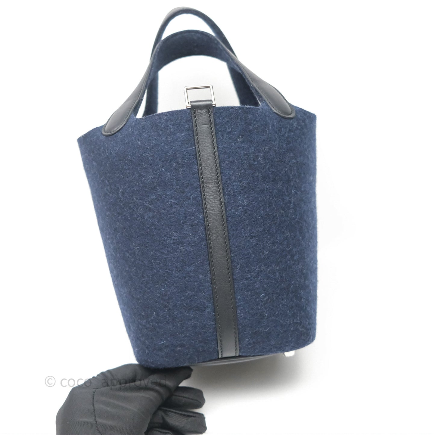 Hermès Picotin 18 Bleu Nuit 2Z / Swift Noir 89 Wool Feutre Swift Palladium Hardware