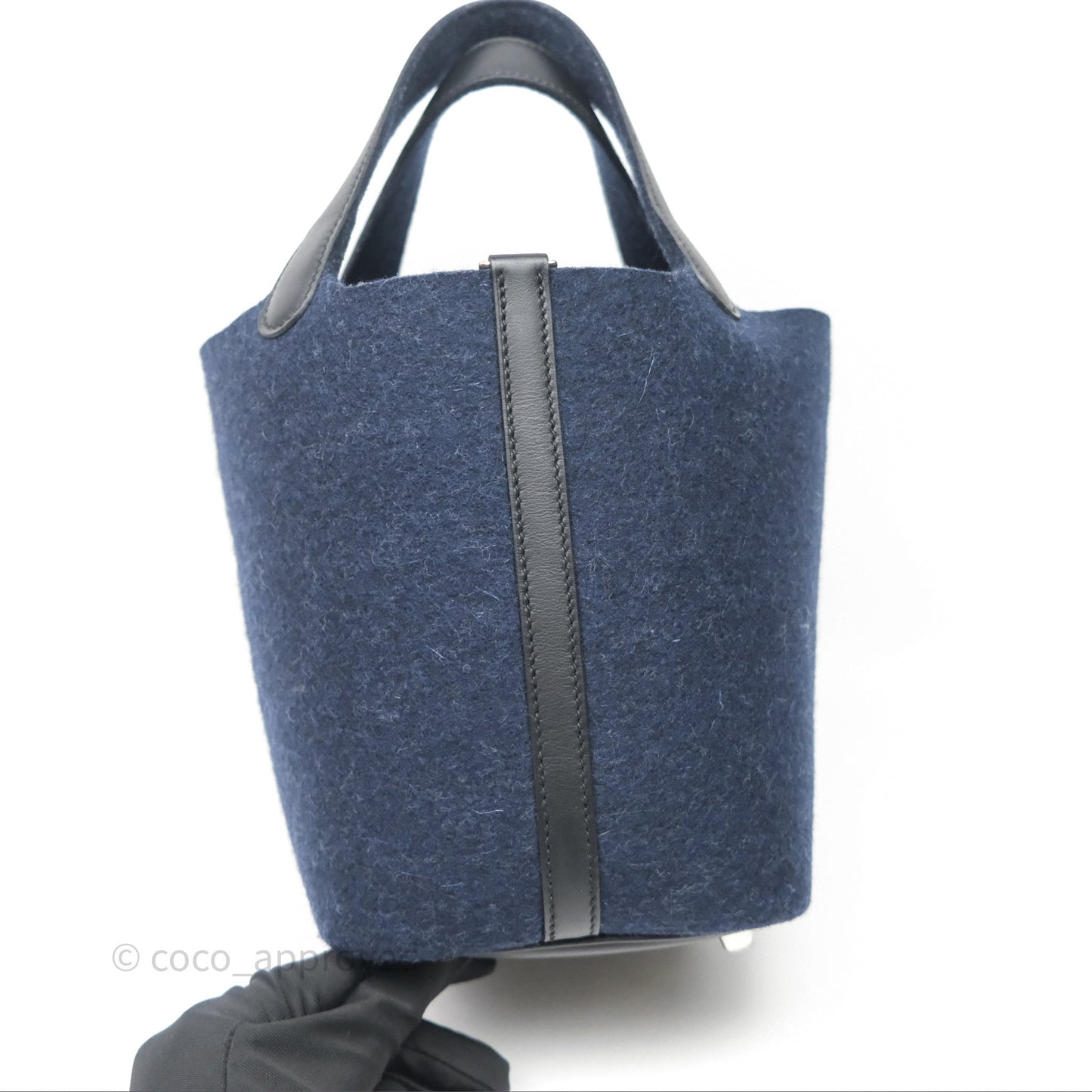 Hermès Picotin 18 Bleu Nuit 2Z / Swift Noir 89 Wool Feutre Swift Palladium Hardware