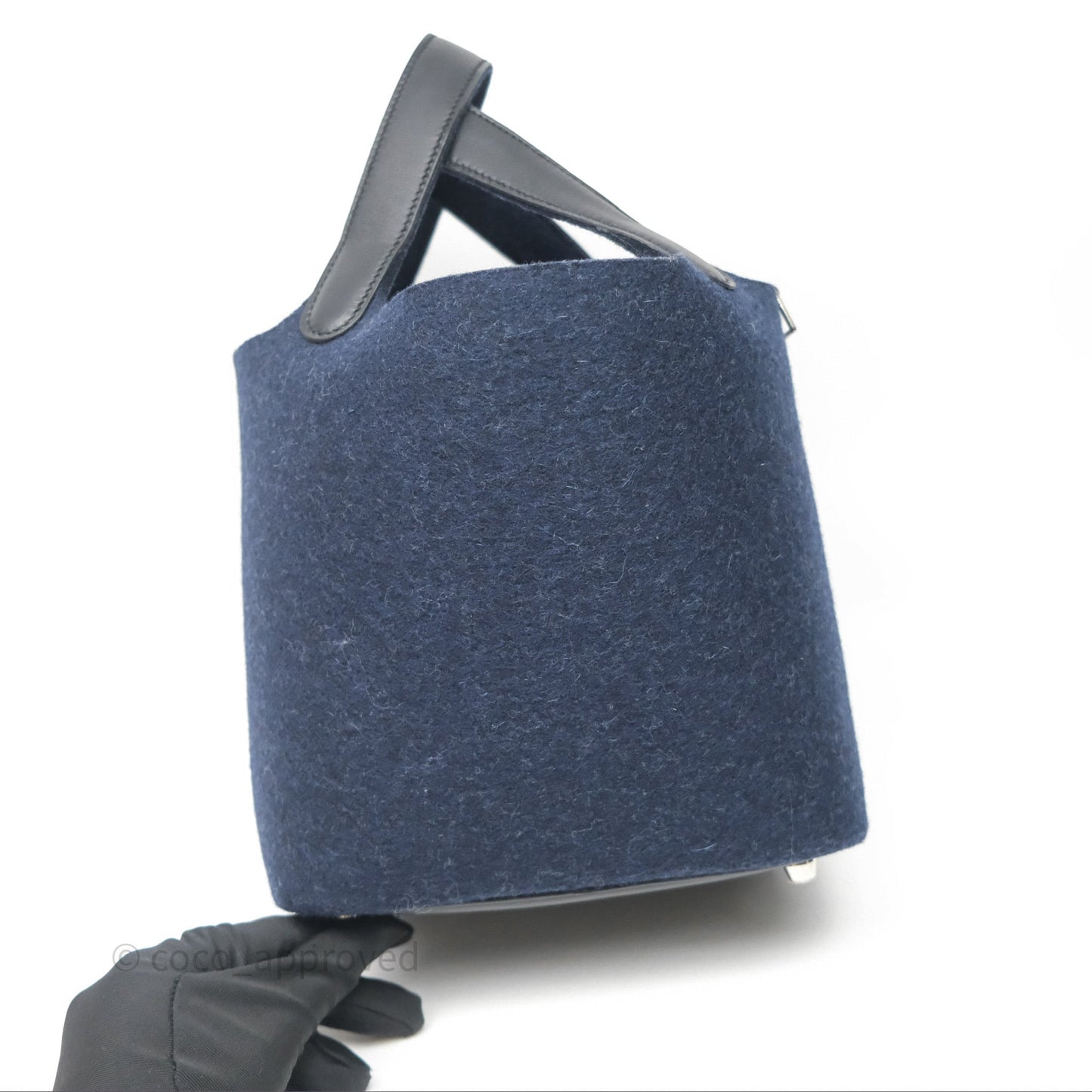 Hermès Picotin 18 Bleu Nuit 2Z / Swift Noir 89 Wool Feutre Swift Palladium Hardware