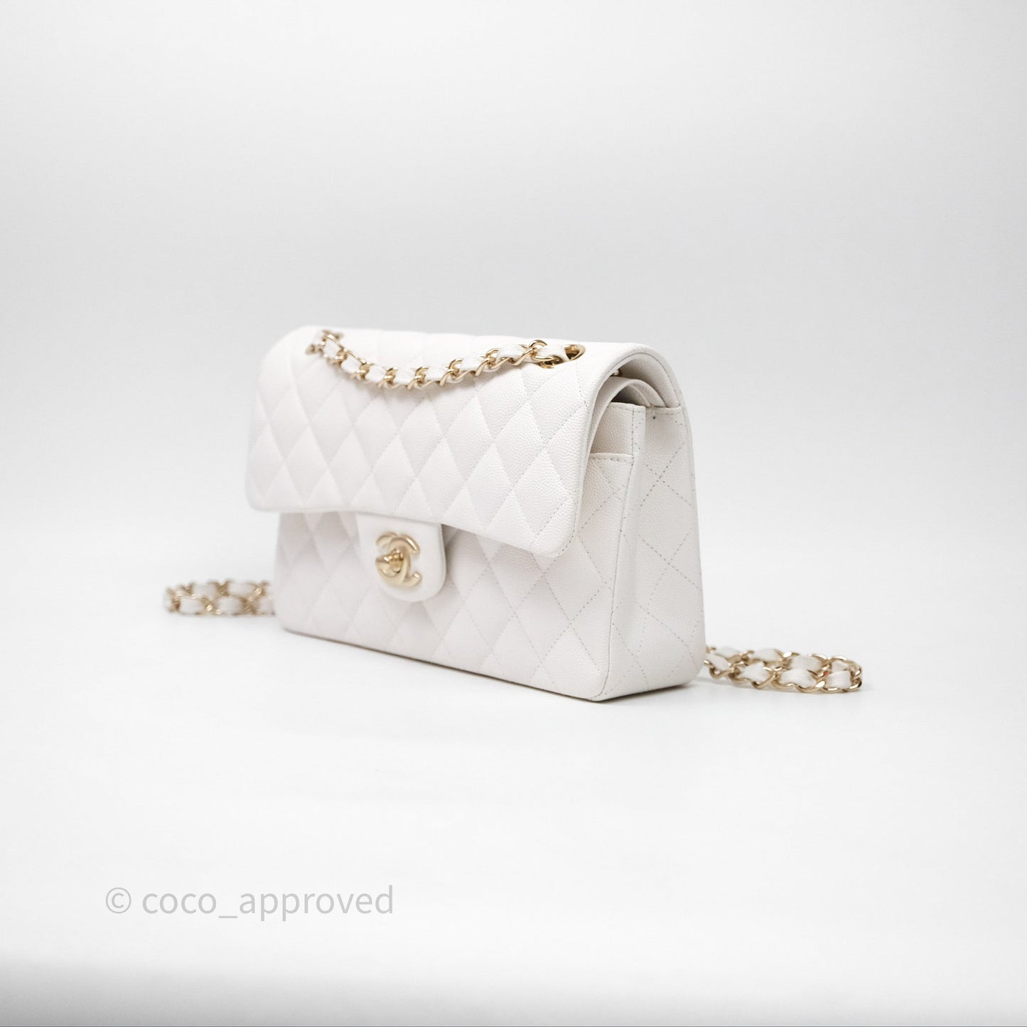 Chanel Small Classic Quilted Flap White Caviar Gold Hardware