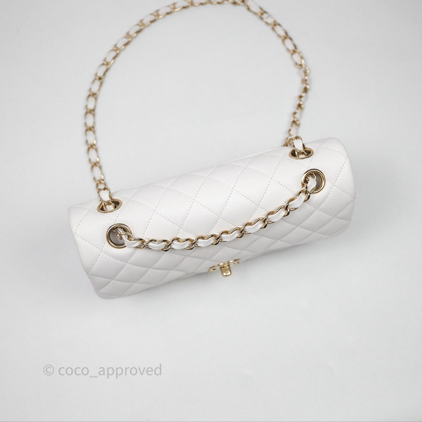 Chanel Small Classic Quilted Flap White Caviar Gold Hardware