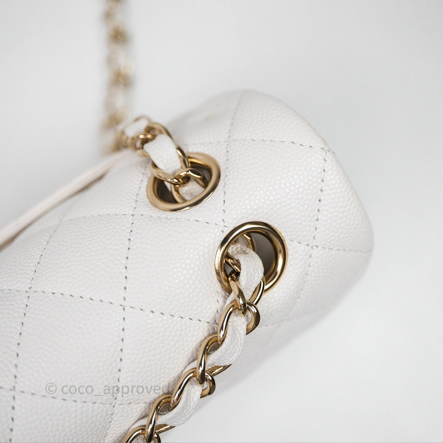 Chanel Small Classic Quilted Flap White Caviar Gold Hardware
