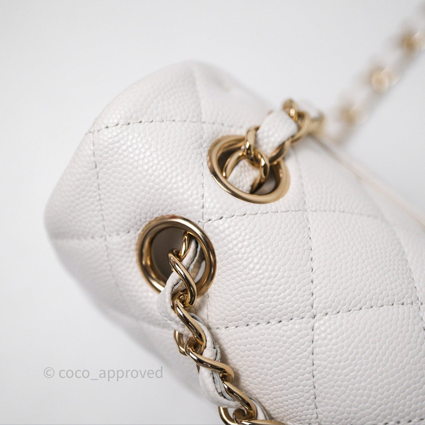 Chanel Small Classic Quilted Flap White Caviar Gold Hardware