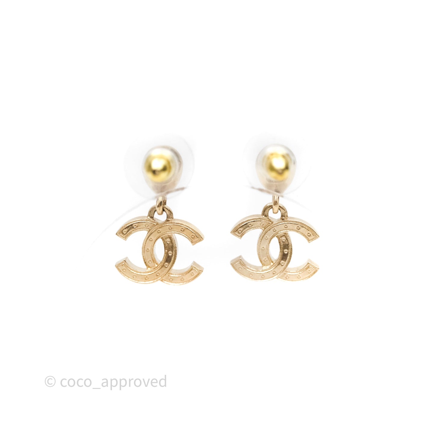 Chanel CC Crystals Drop Earrings Gold Tone 25A