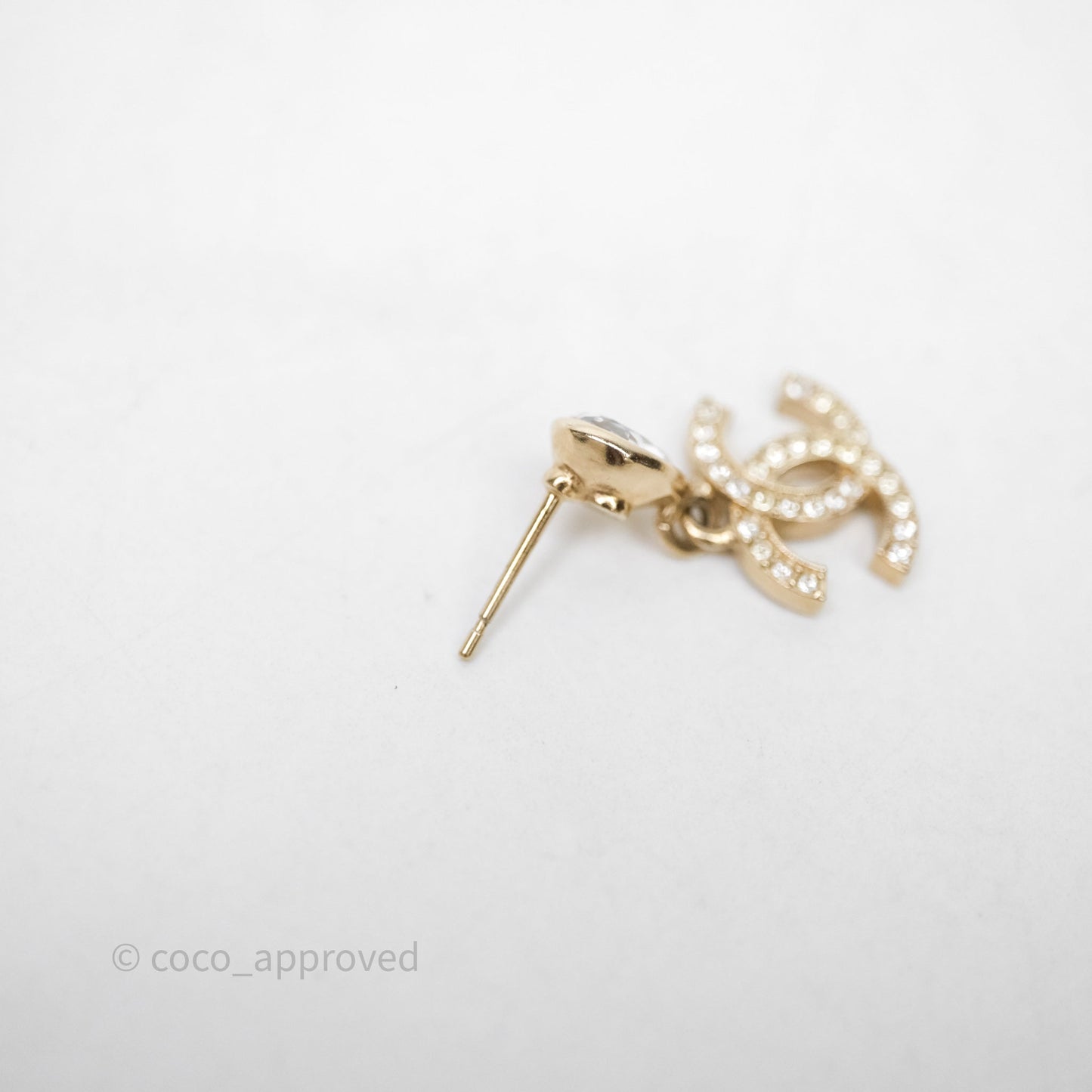 Chanel CC Crystals Drop Earrings Gold Tone 25A