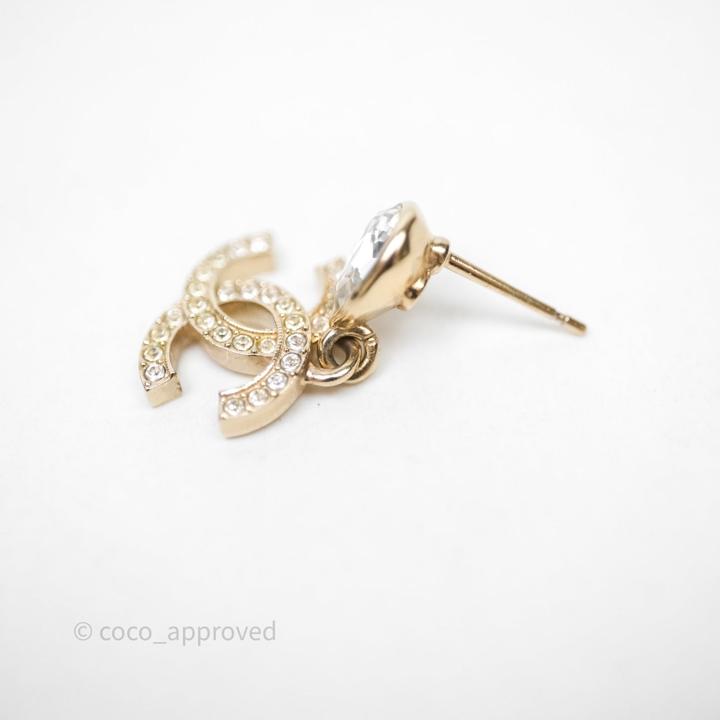 Chanel CC Crystals Drop Earrings Gold Tone 25A