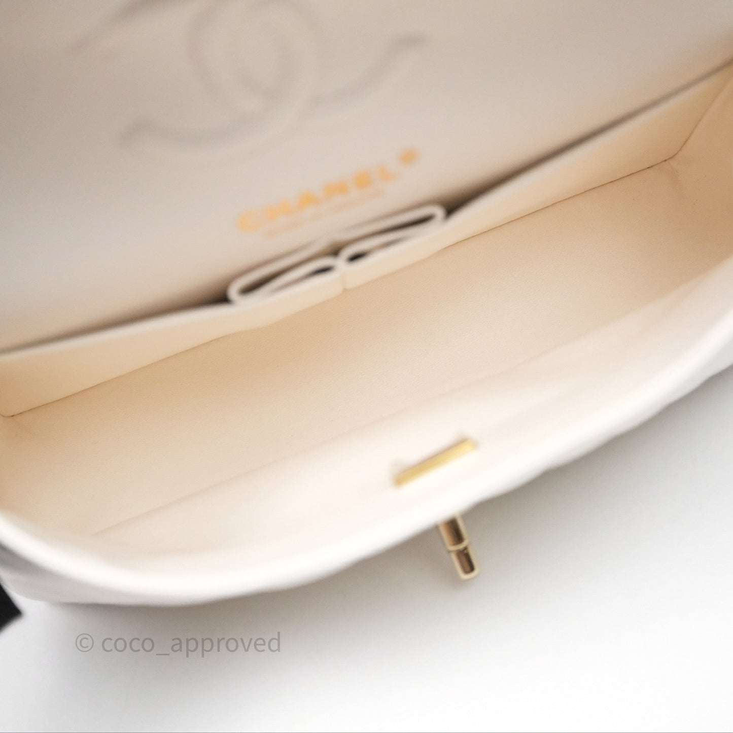 Chanel Small Classic Quilted Flap White Caviar Gold Hardware