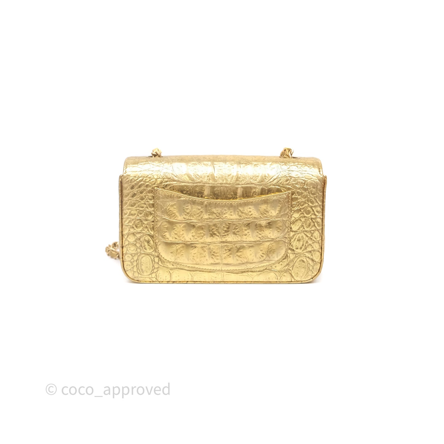 Chanel Mini Rectangular Gold Metallic Calfskin Crocodile Embossed