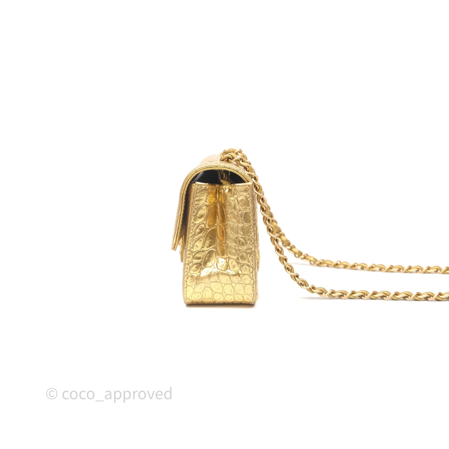 Chanel Mini Rectangular Gold Metallic Calfskin Crocodile Embossed
