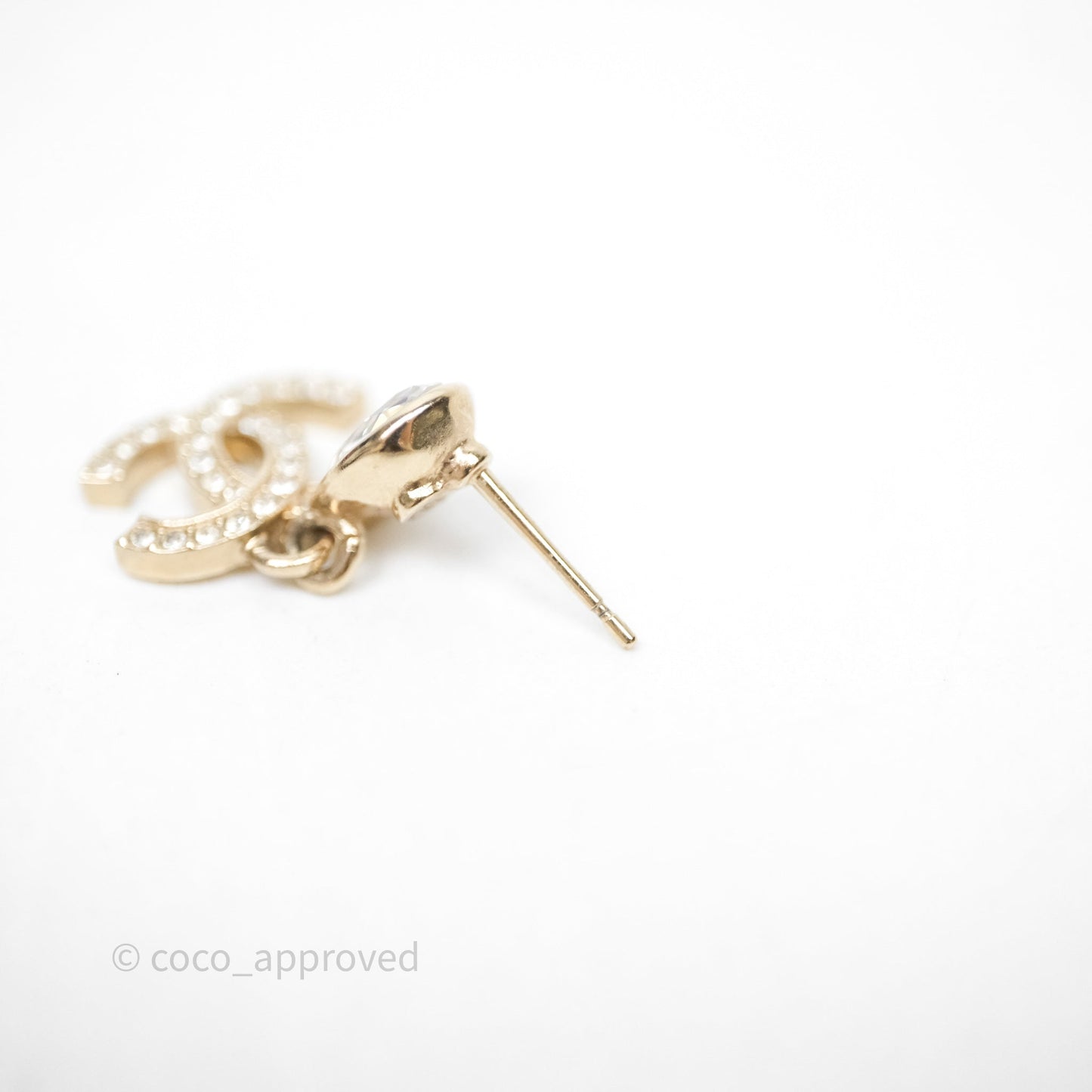 Chanel CC Crystals Drop Earrings Gold Tone 25A
