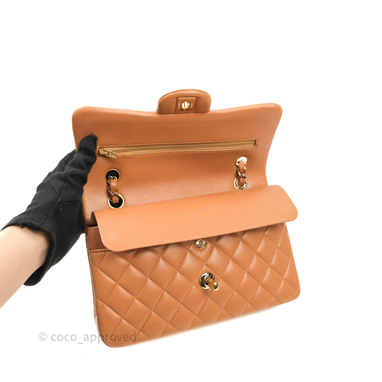 Chanel Classic Small S/M Flap Dark Beige Lambskin Gold Hardware