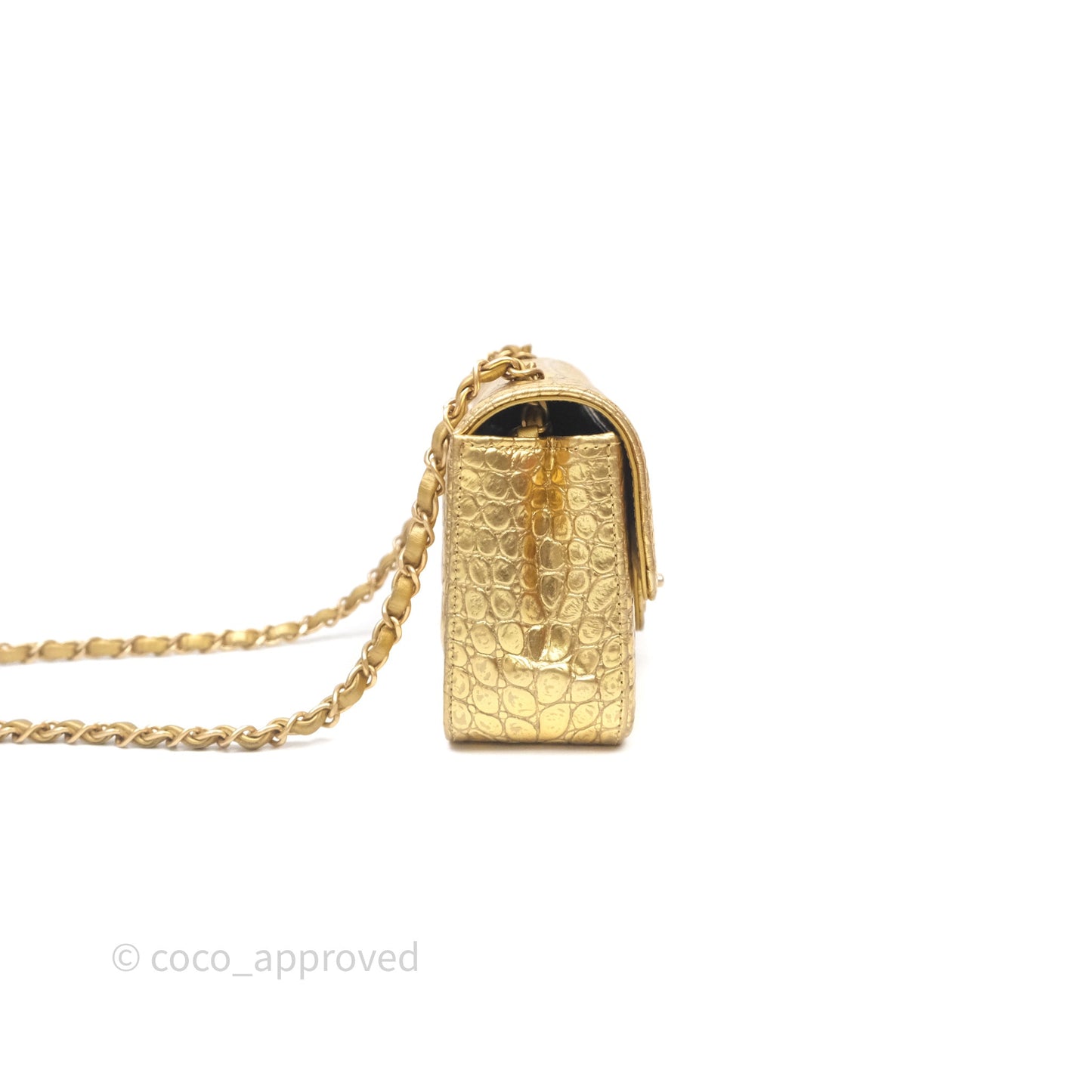 Chanel Mini Rectangular Gold Metallic Calfskin Crocodile Embossed