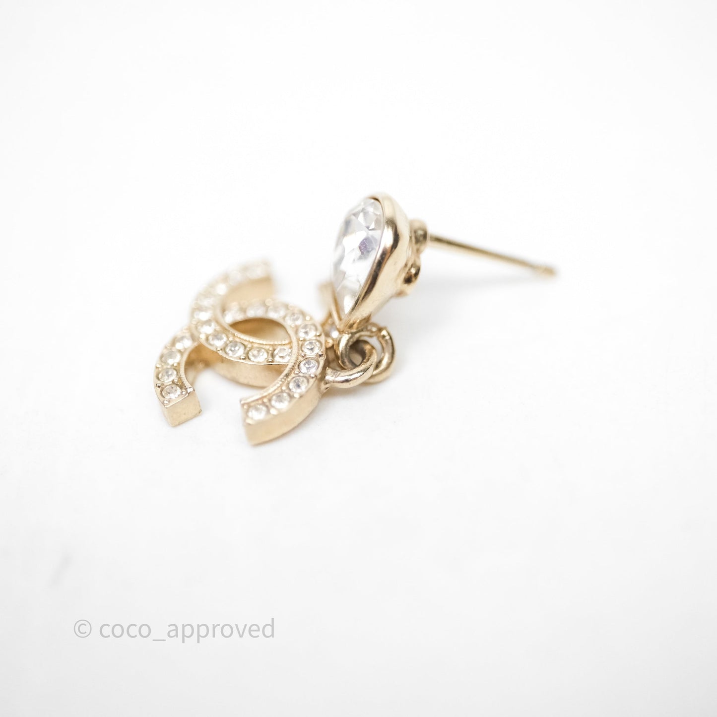 Chanel CC Crystals Drop Earrings Gold Tone 25A