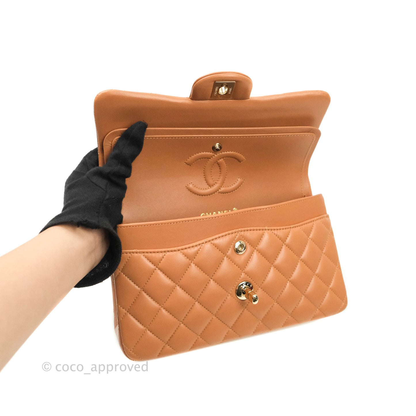 Chanel Classic Small S/M Flap Dark Beige Lambskin Gold Hardware