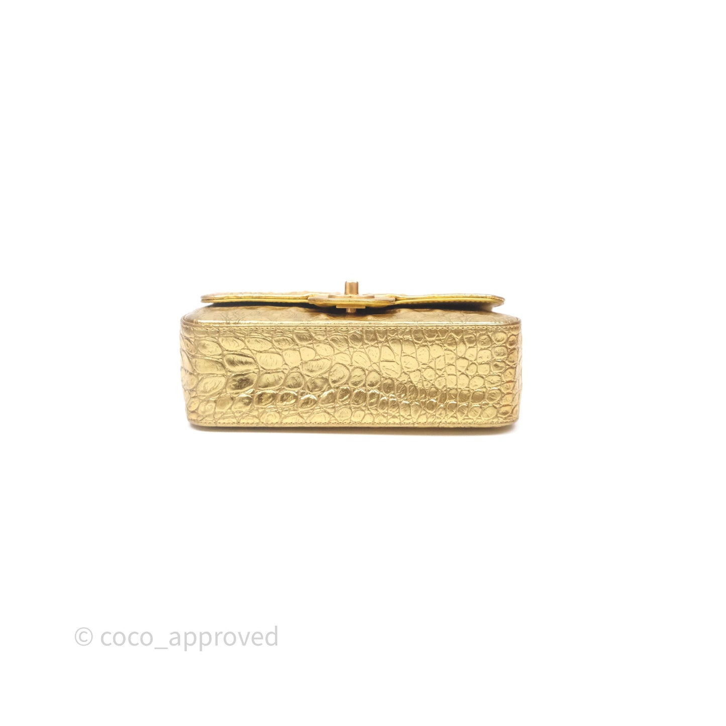 Chanel Mini Rectangular Gold Metallic Calfskin Crocodile Embossed
