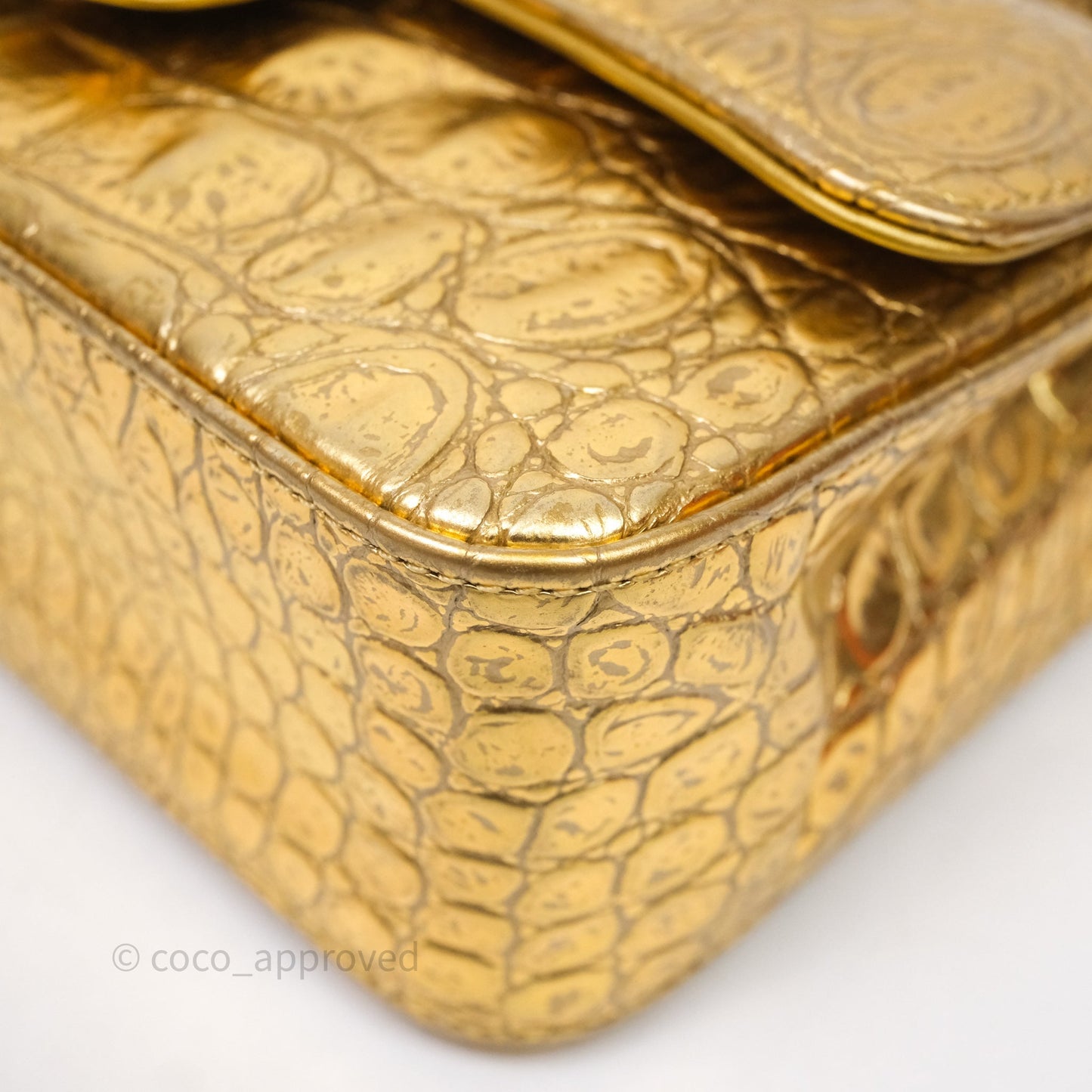 Chanel Mini Rectangular Gold Metallic Calfskin Crocodile Embossed