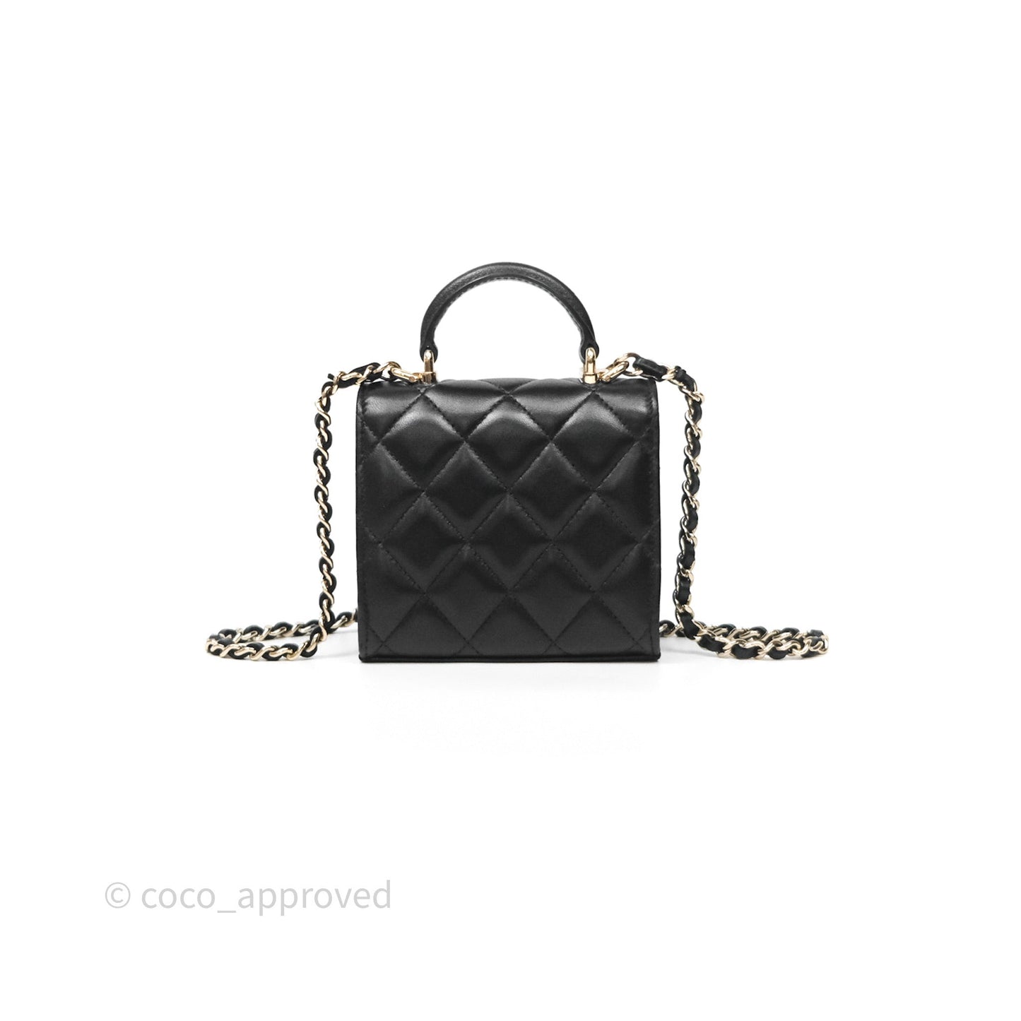 Chanel Mini Handle Clutch With Chain Black Lambskin Gold Hardware