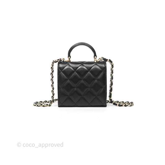 Chanel Mini Handle Clutch With Chain Black Lambskin Gold Hardware