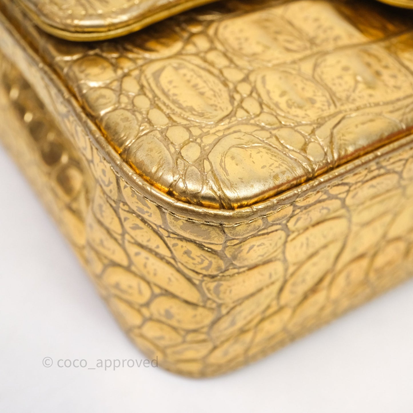 Chanel Mini Rectangular Gold Metallic Calfskin Crocodile Embossed