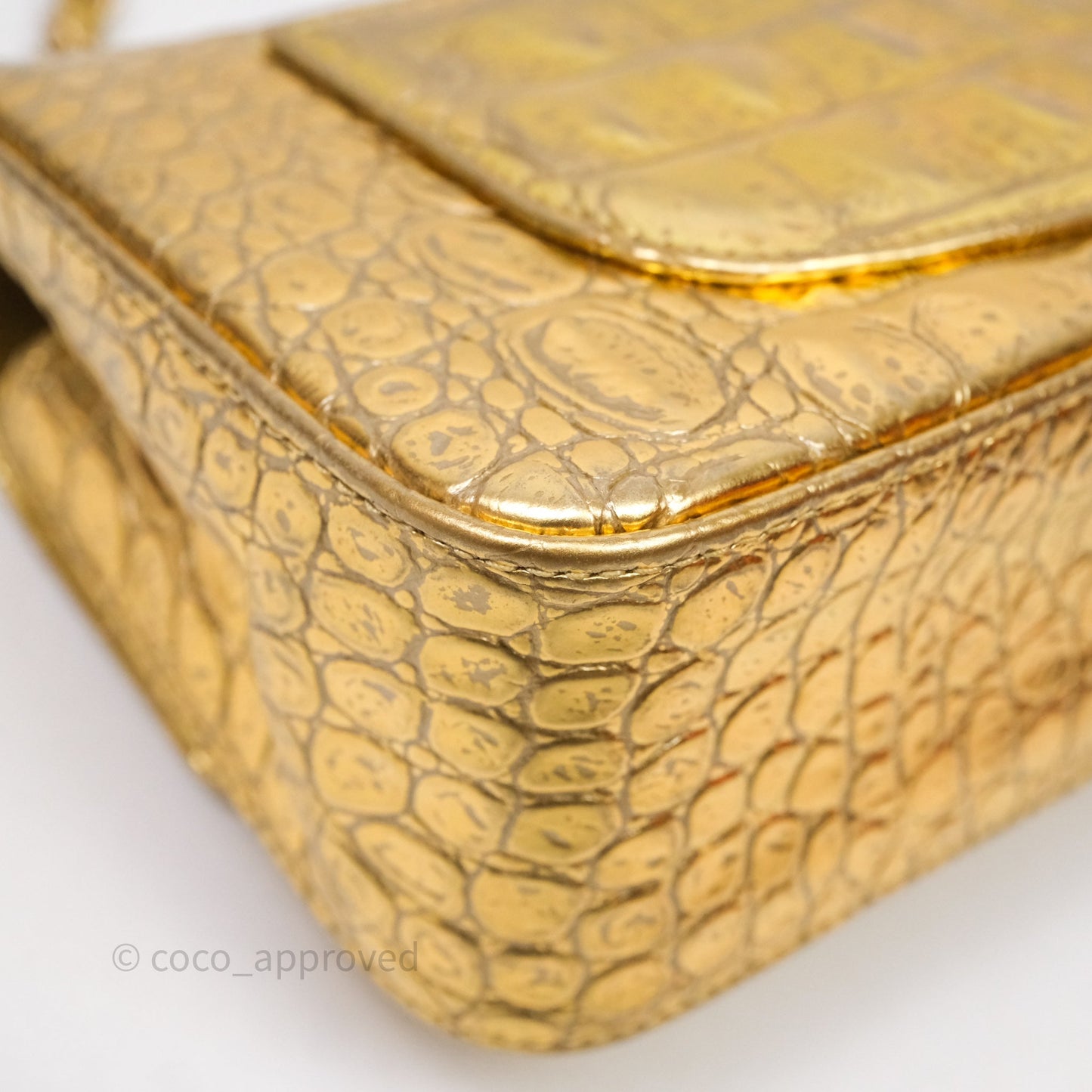 Chanel Mini Rectangular Gold Metallic Calfskin Crocodile Embossed