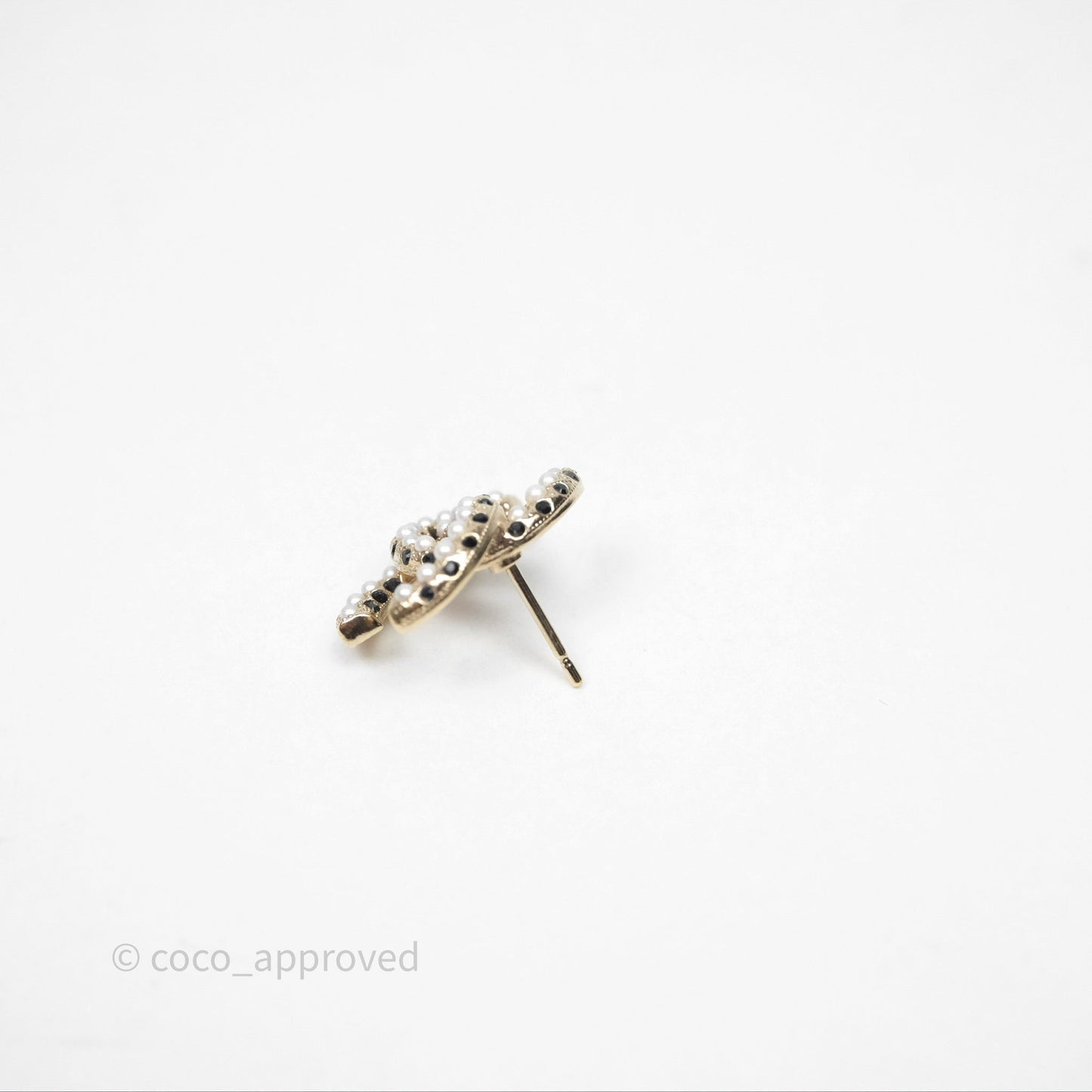Chanel CC Crystals Pearl Earrings Gold Tone 21A