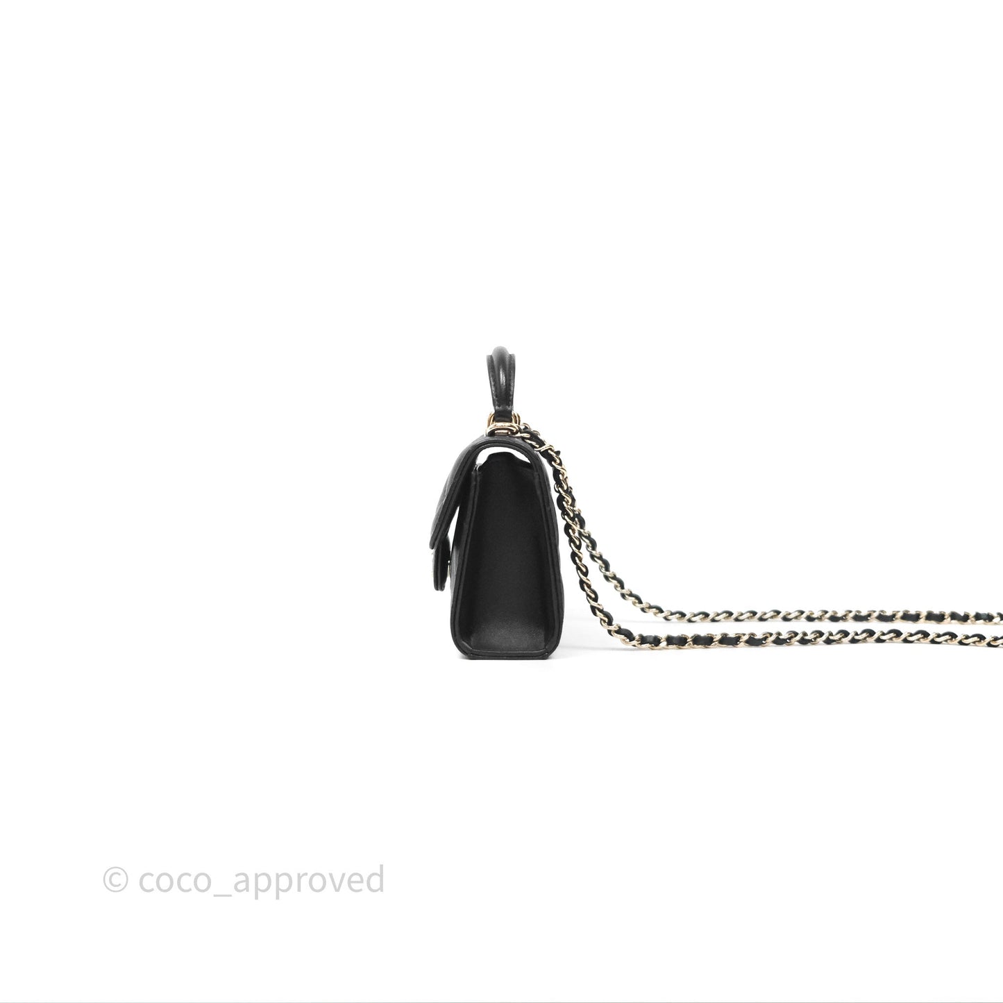 Chanel Mini Handle Clutch With Chain Black Lambskin Gold Hardware