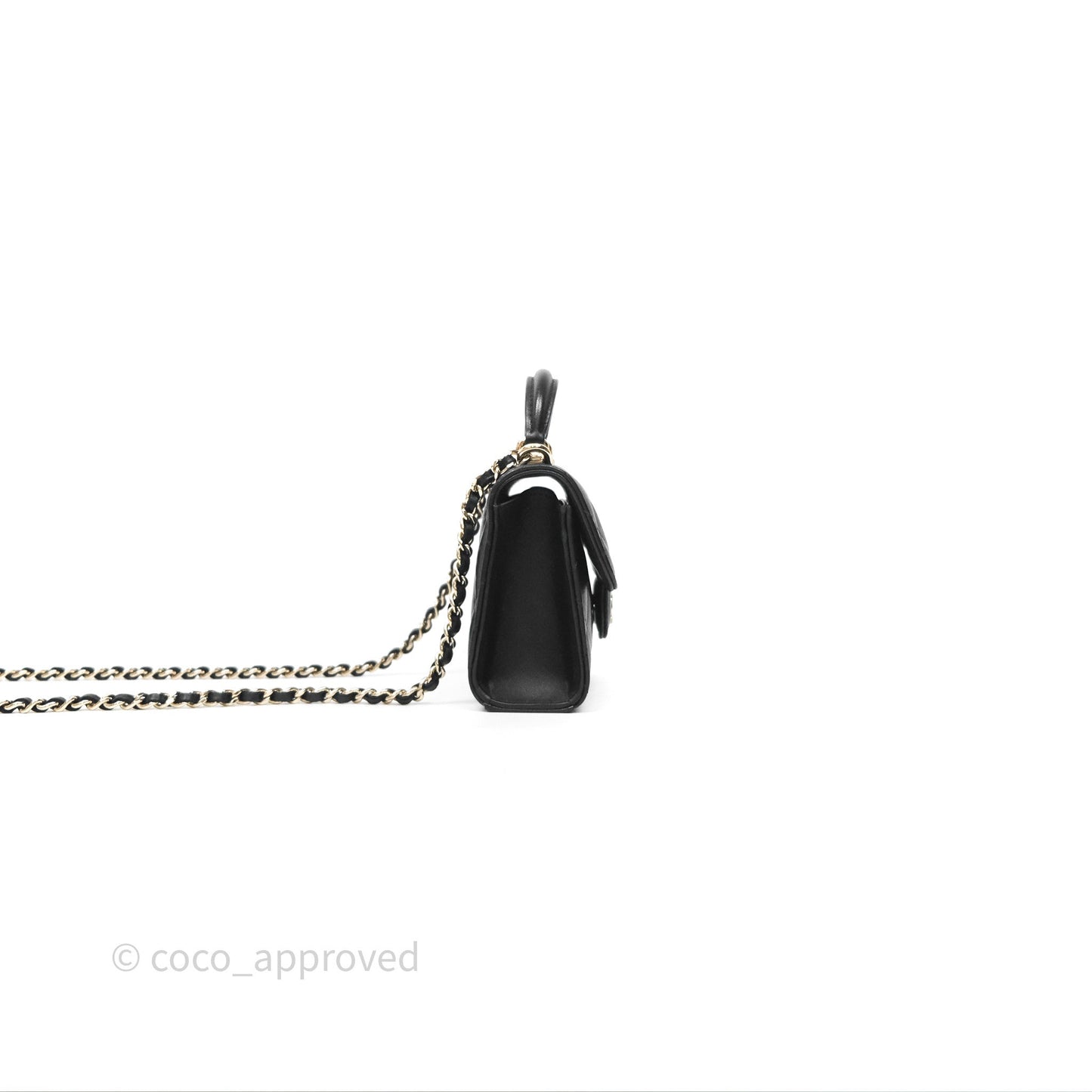 Chanel Mini Handle Clutch With Chain Black Lambskin Gold Hardware