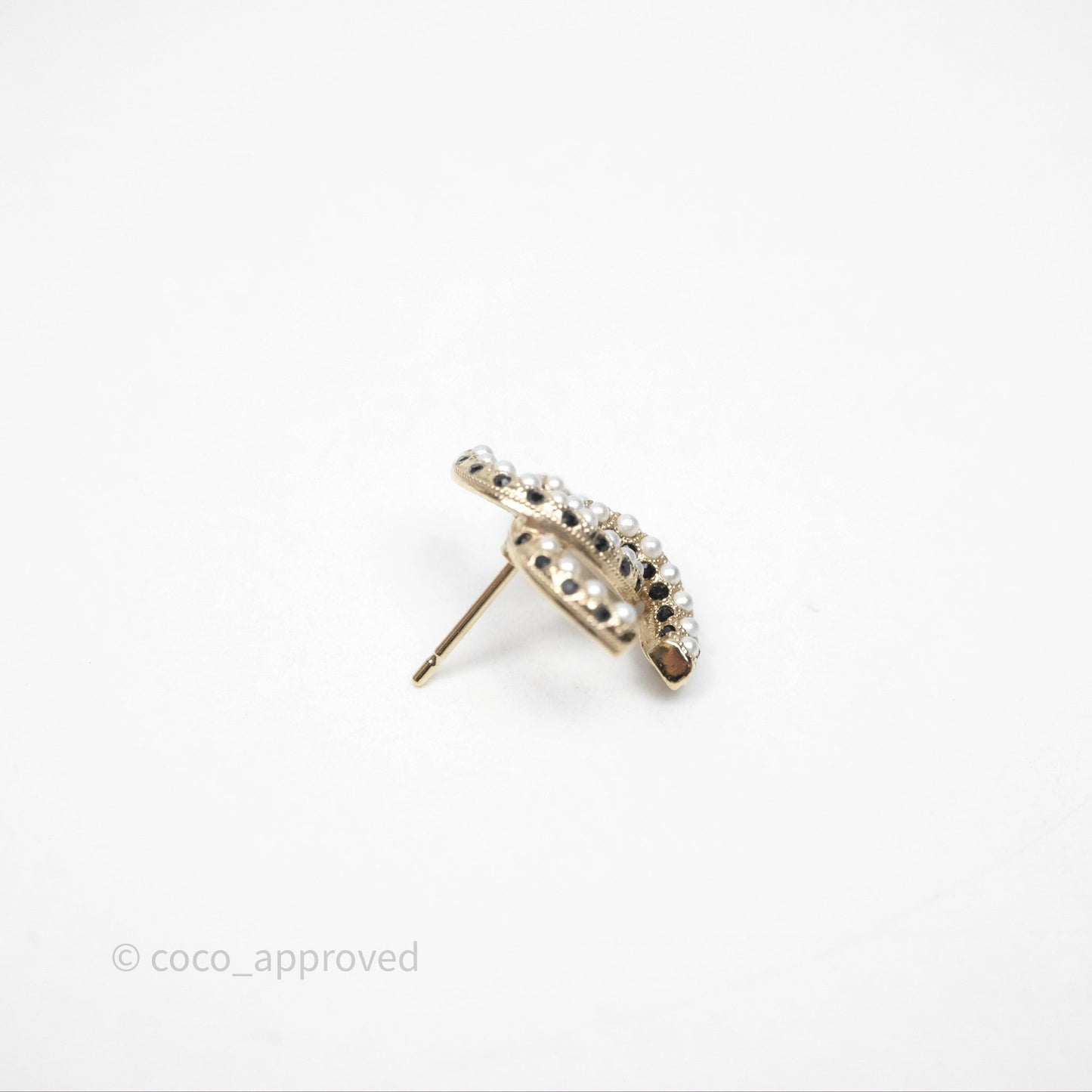 Chanel CC Crystals Pearl Earrings Gold Tone 21A