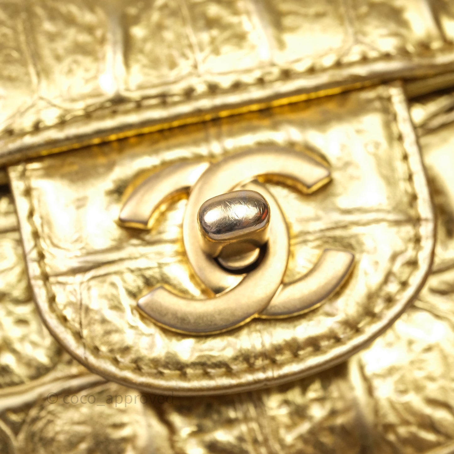 Chanel Mini Rectangular Gold Metallic Calfskin Crocodile Embossed