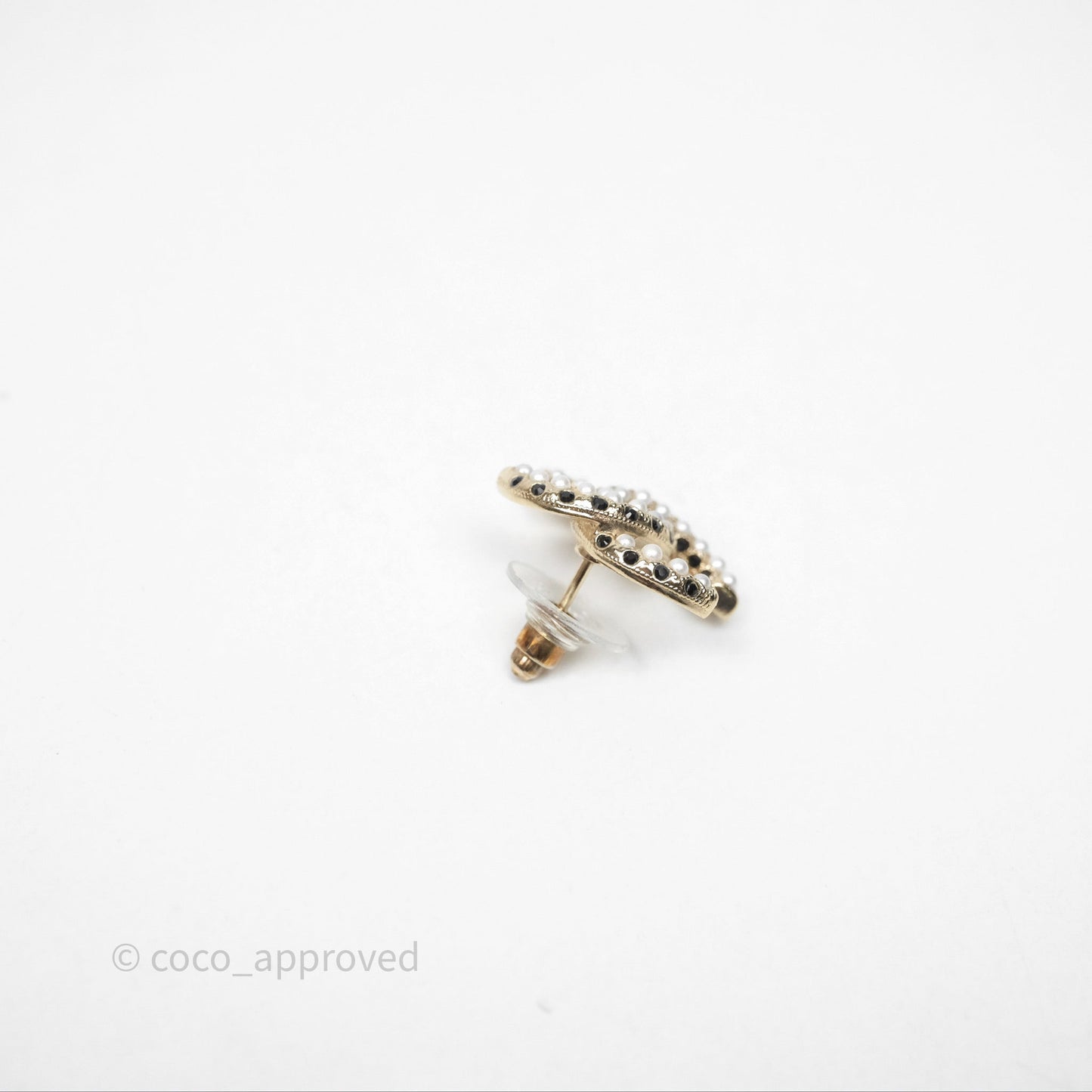 Chanel CC Crystals Pearl Earrings Gold Tone 21A