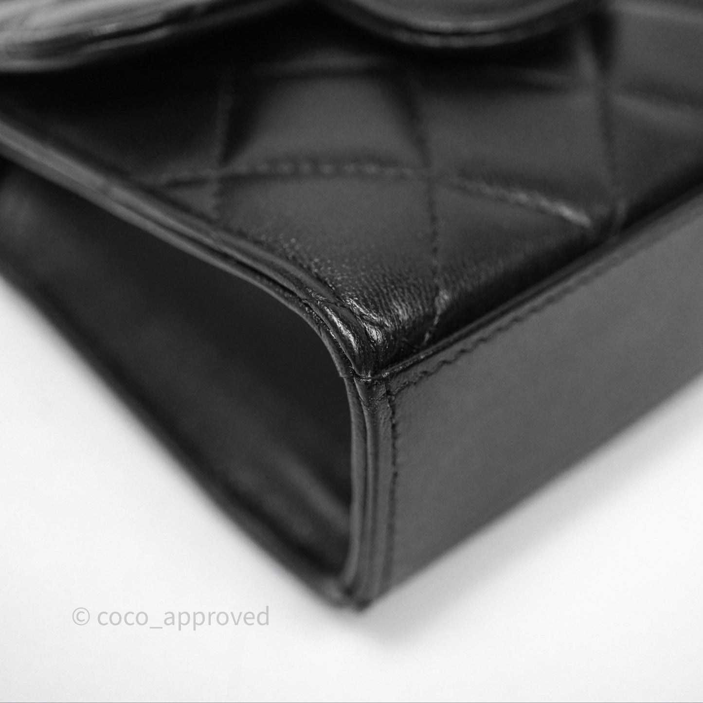Chanel Mini Handle Clutch With Chain Black Lambskin Gold Hardware
