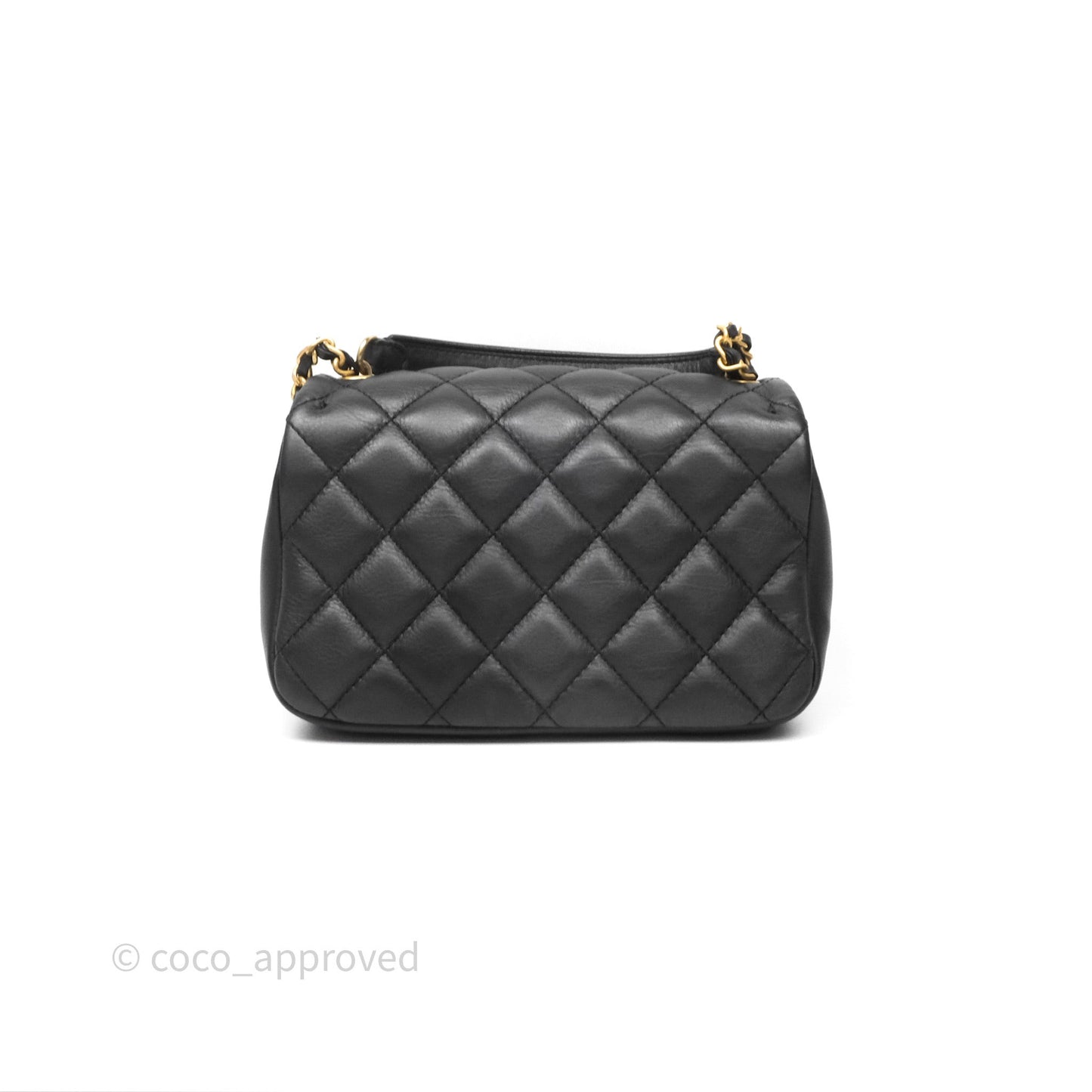 Chanel Mini Flap Top Handle Black Calfskin Aged Gold Hardware