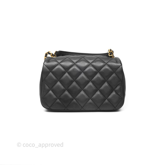 Chanel Mini Flap Top Handle Black Calfskin Aged Gold Hardware