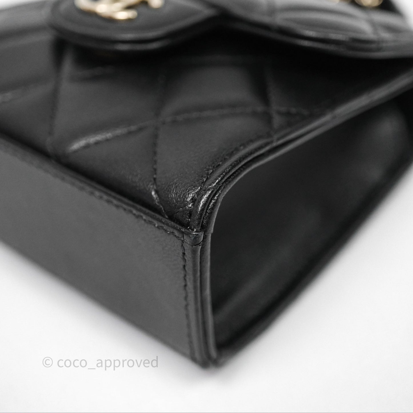 Chanel Mini Handle Clutch With Chain Black Lambskin Gold Hardware