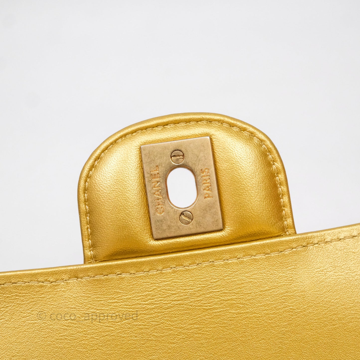 Chanel Mini Rectangular Gold Metallic Calfskin Crocodile Embossed