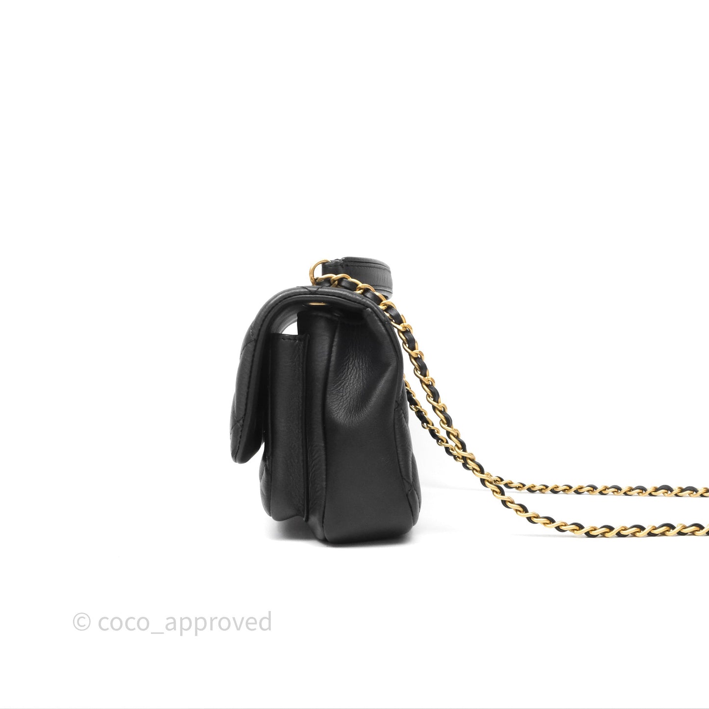 Chanel Mini Flap Top Handle Black Calfskin Aged Gold Hardware