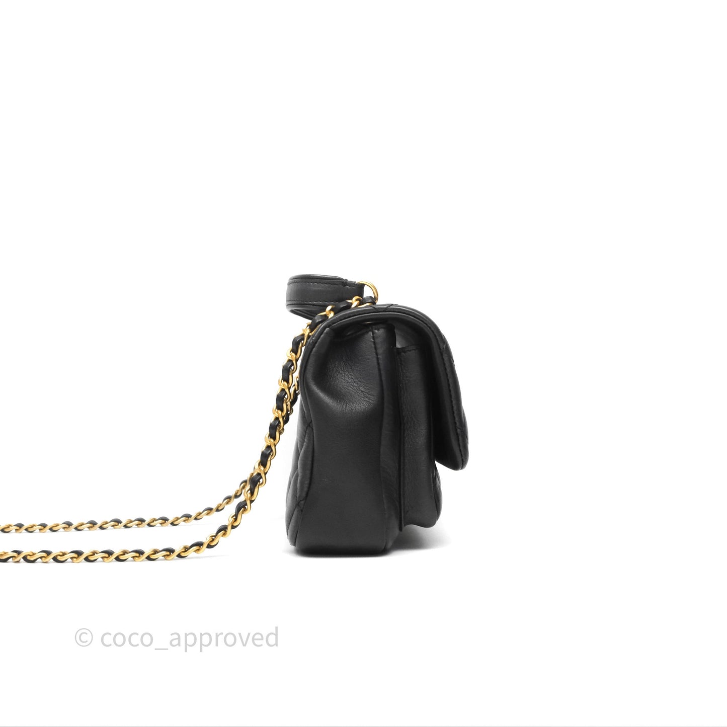 Chanel Mini Flap Top Handle Black Calfskin Aged Gold Hardware