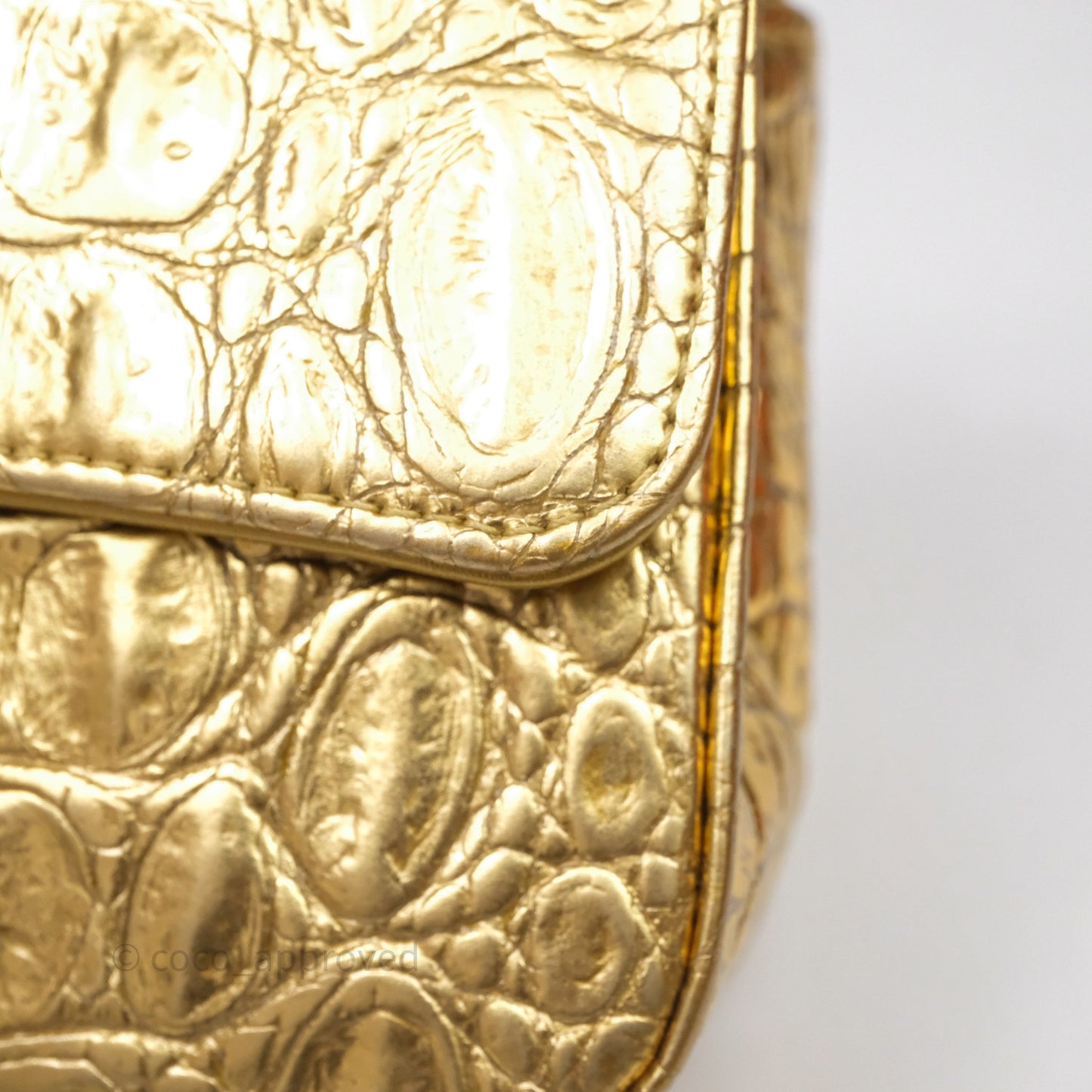 Chanel Mini Rectangular Gold Metallic Calfskin Crocodile Embossed