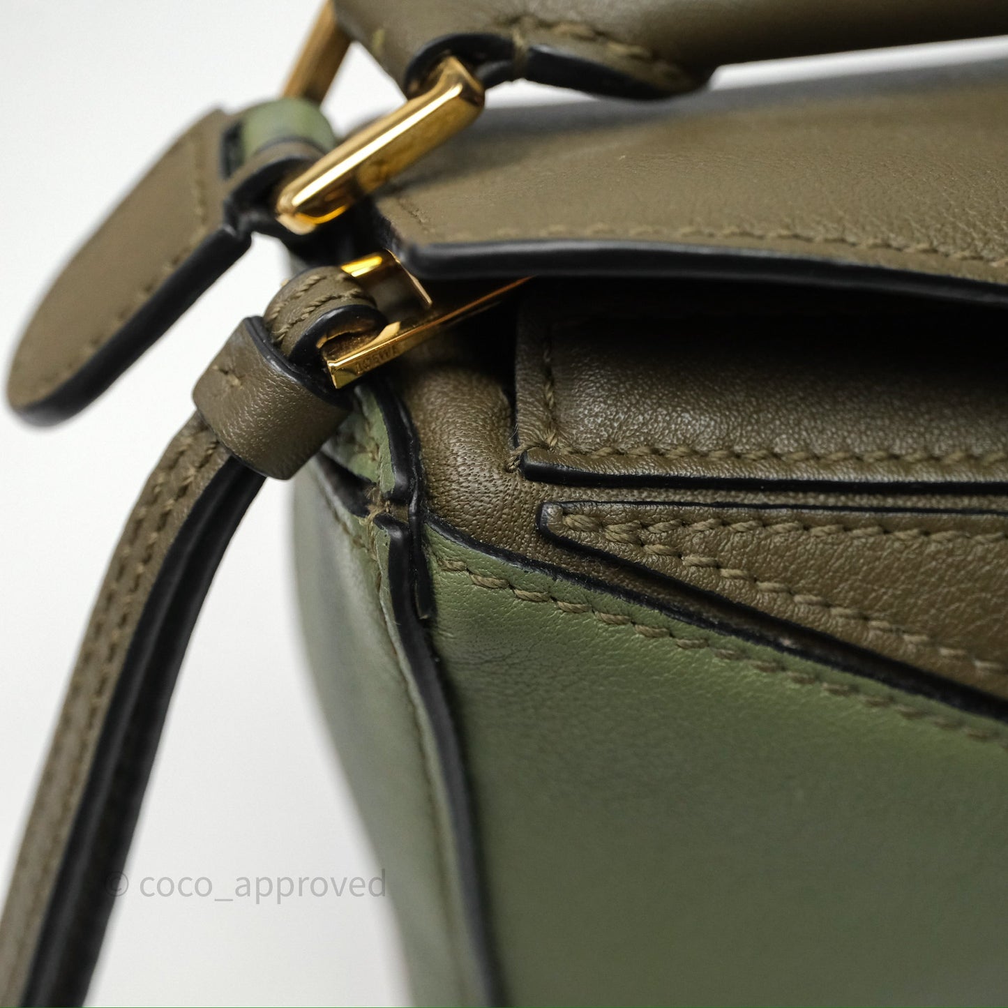 Loewe Mini Puzzle Bag Green Calfskin Gold Hardware