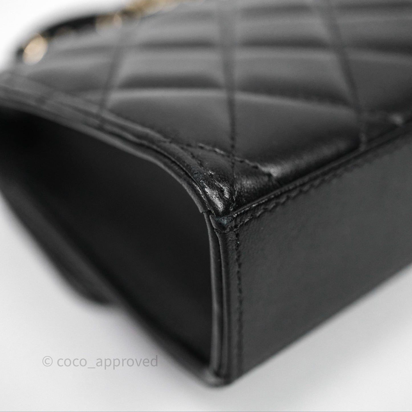Chanel Mini Handle Clutch With Chain Black Lambskin Gold Hardware