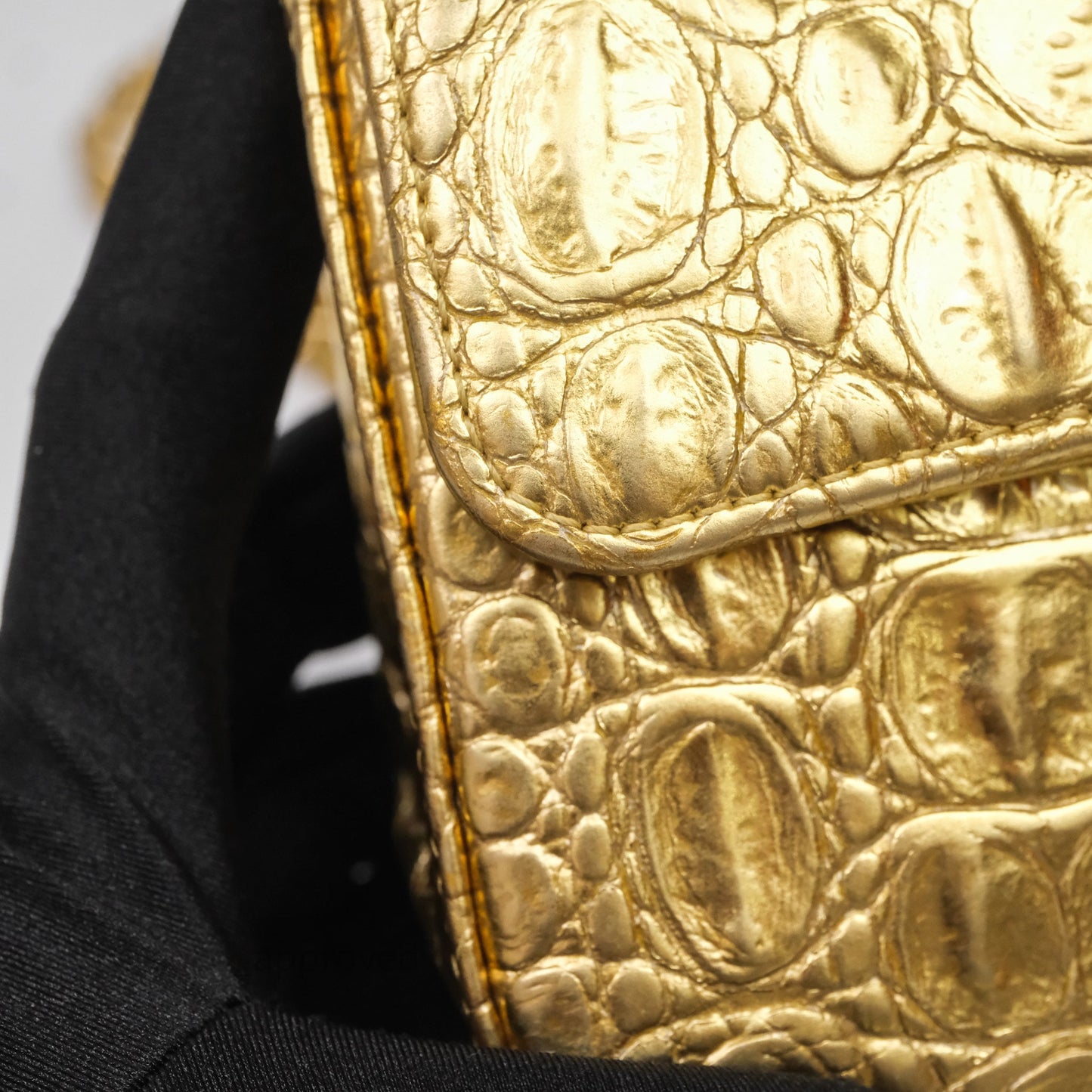 Chanel Mini Rectangular Gold Metallic Calfskin Crocodile Embossed