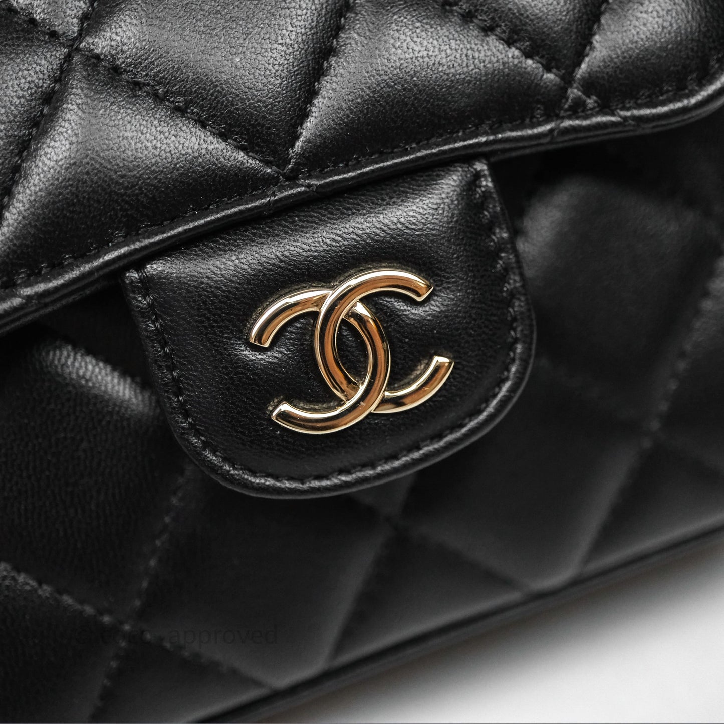 Chanel Mini Handle Clutch With Chain Black Lambskin Gold Hardware