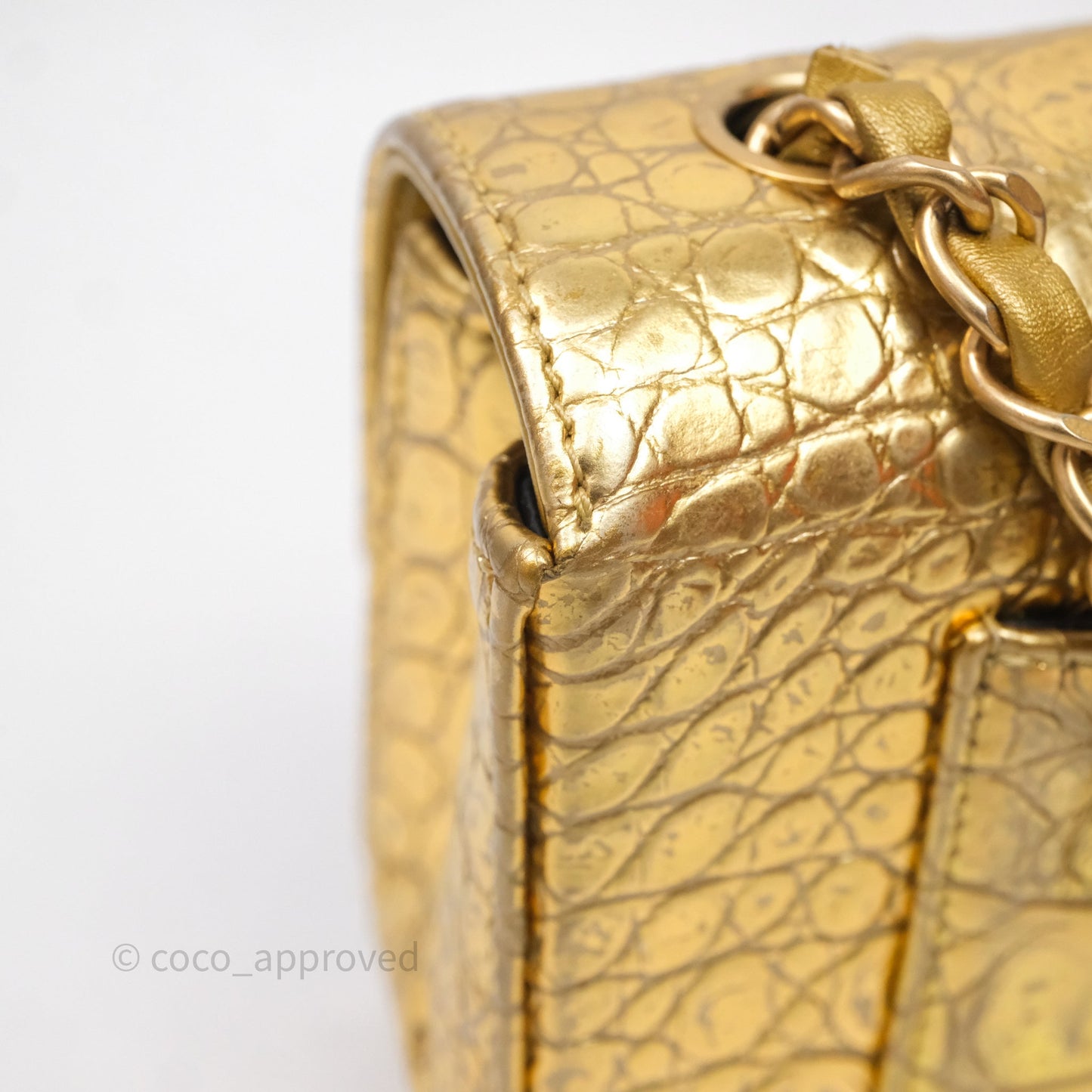 Chanel Mini Rectangular Gold Metallic Calfskin Crocodile Embossed