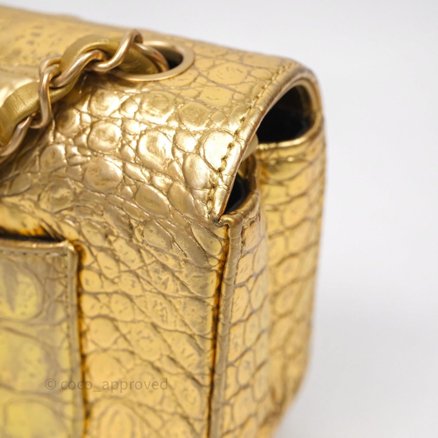 Chanel Mini Rectangular Gold Metallic Calfskin Crocodile Embossed