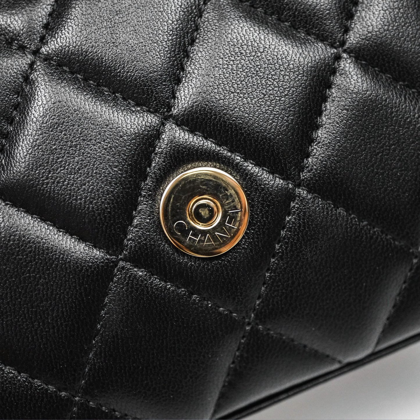 Chanel Mini Handle Clutch With Chain Black Lambskin Gold Hardware