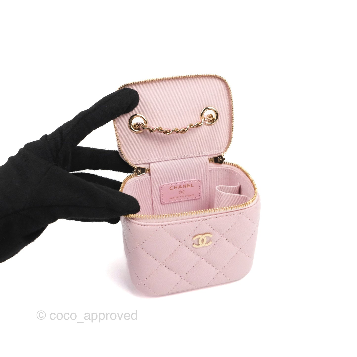 Chanel Mini Vanity With Chain Pink Caviar Gold Hardware