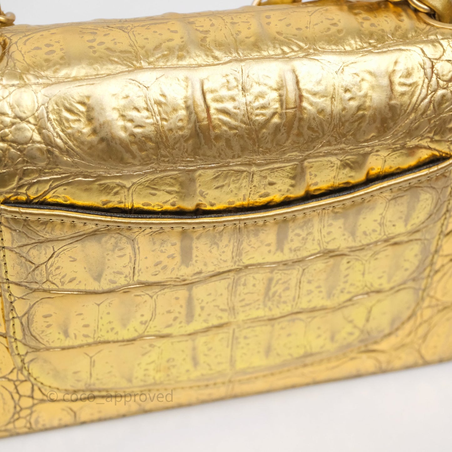 Chanel Mini Rectangular Gold Metallic Calfskin Crocodile Embossed