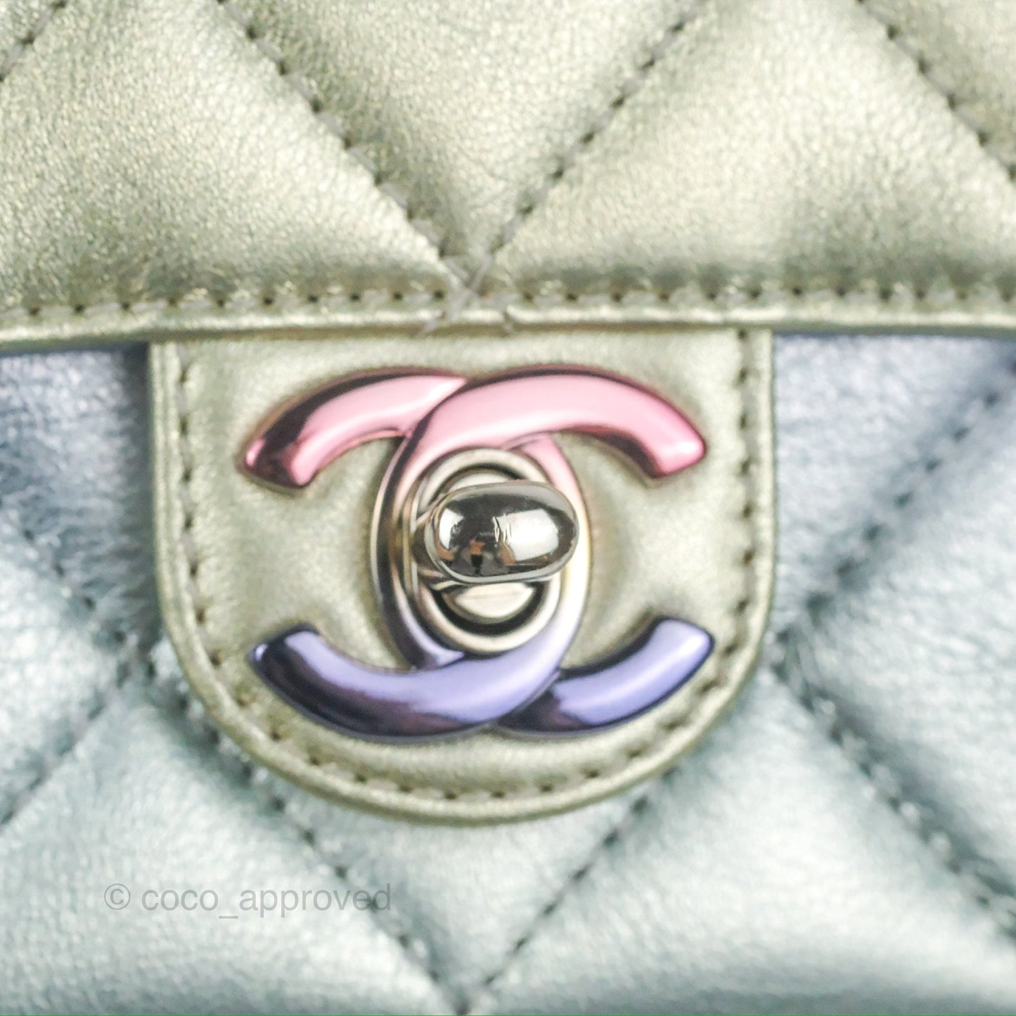 Chanel Wristlet Clutch Iridescent Rainbow Calfskin Leather 21K
