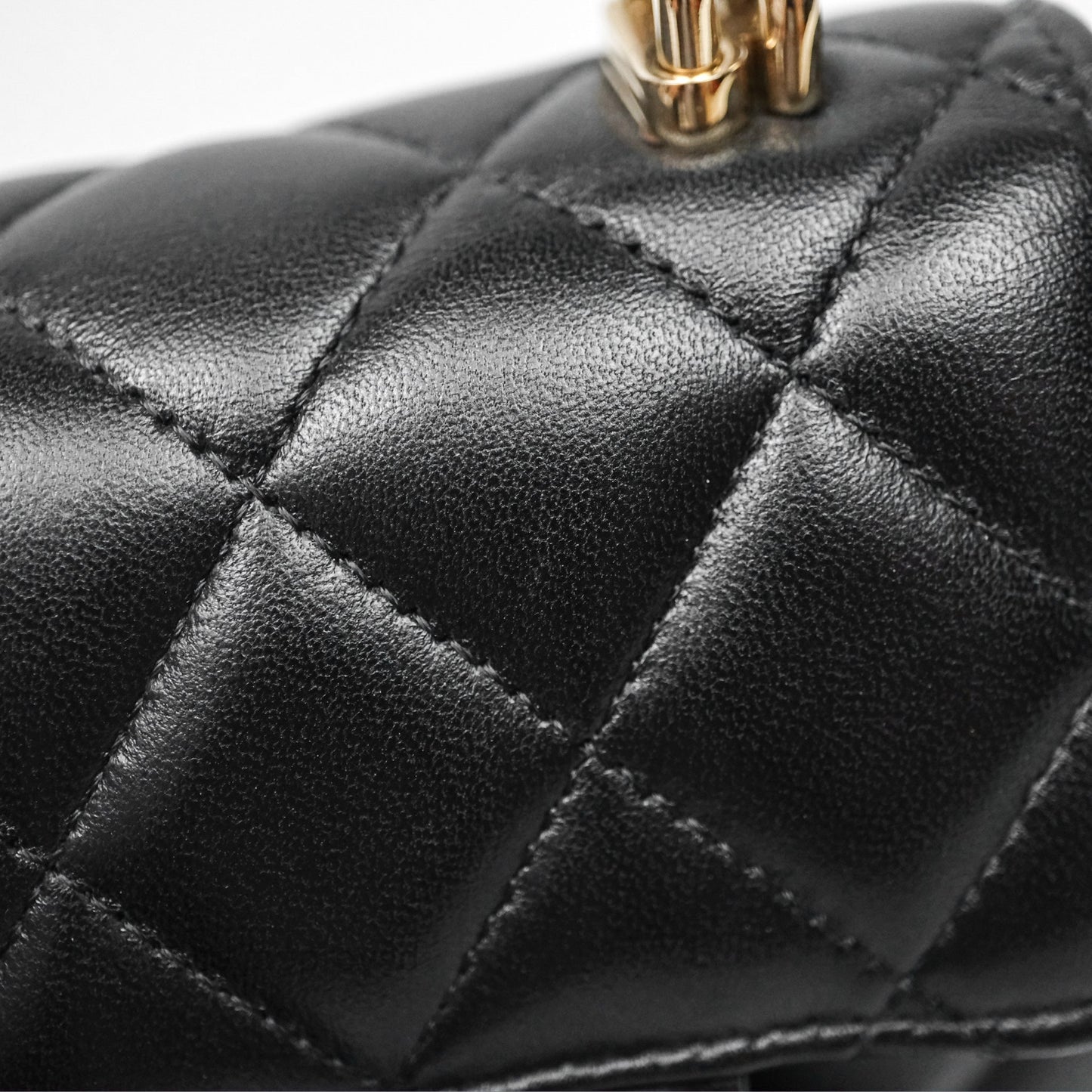 Chanel Mini Handle Clutch With Chain Black Lambskin Gold Hardware