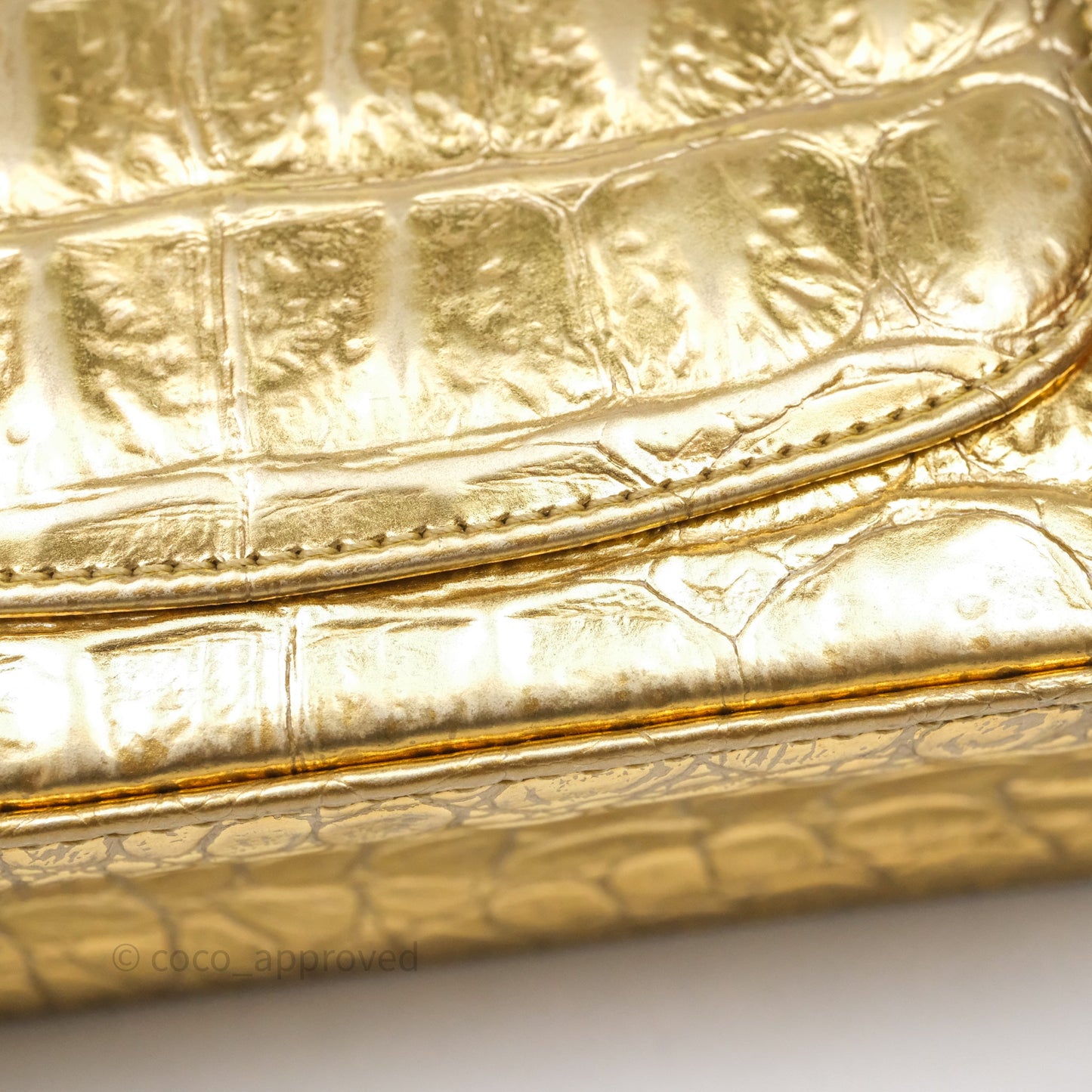 Chanel Mini Rectangular Gold Metallic Calfskin Crocodile Embossed